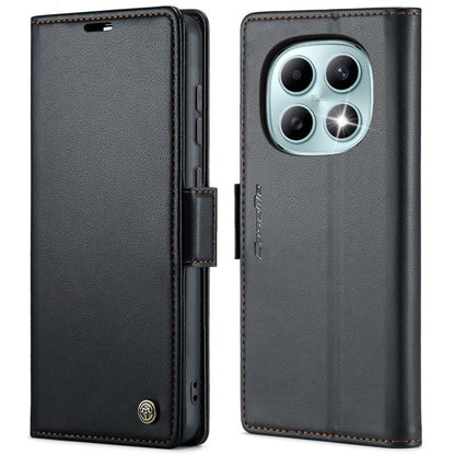 Leather phone case with litchi texture, foldover cover and buckle closure, black