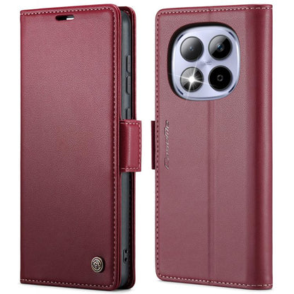 Red leather phone case with butterfly buckle and camera cutout, front flap open
