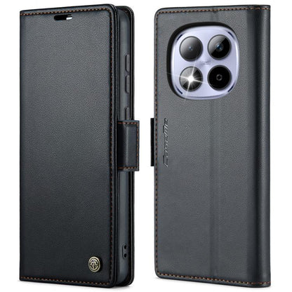 Black textured leather flip phone case with buckle closure and camera cutout