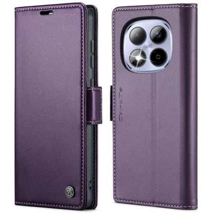 Purple textured leather flip phone case with buckle strap and camera cutout
