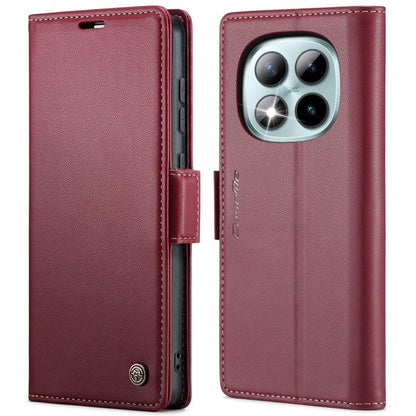 CaseMe litchi-texture leather wallet phone case with flip cover and buckle, red, triple-camera cutout