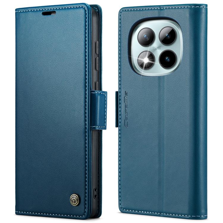 CaseMe litchi-texture leather wallet phone case with flip cover and buckle, blue, triple-camera cutout