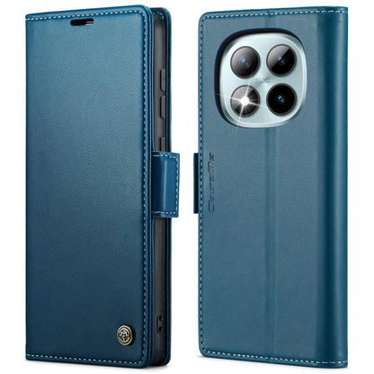 CaseMe litchi-texture leather wallet phone case with flip cover and buckle, blue, triple-camera cutout