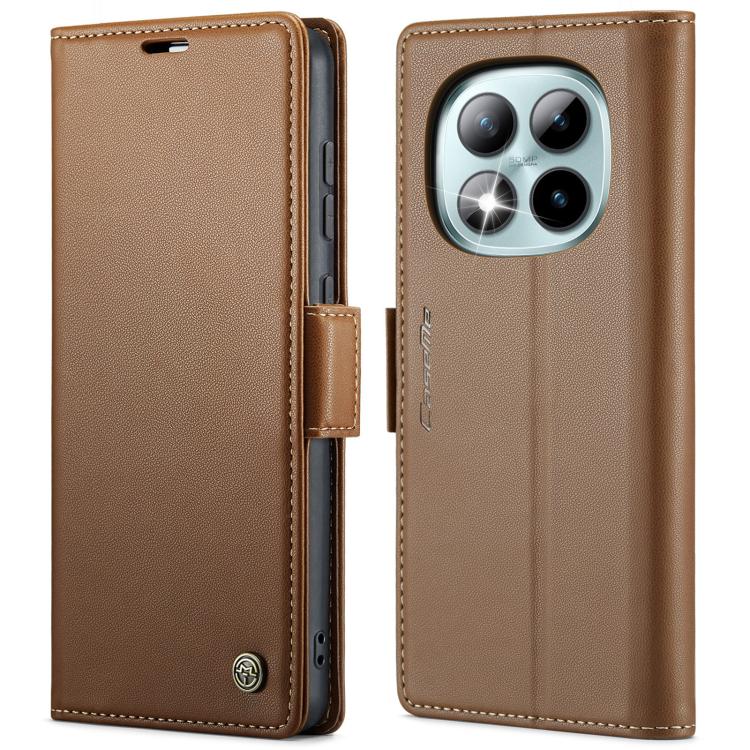 Leather phone case with litchi texture, foldover cover and buckle closure, brown