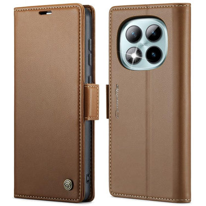Leather phone case with litchi texture, foldover cover and buckle closure, brown