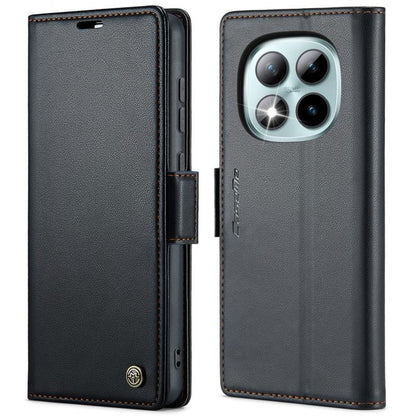 Leather phone case with litchi texture, foldover cover and buckle closure, black