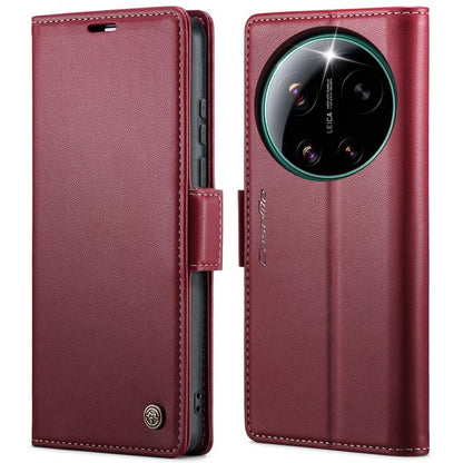 Leather phone case with litchi texture, foldover cover and buckle closure, red
