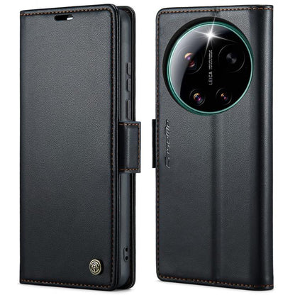 Black leather phone case with butterfly buckle and camera cutout, front flap open
