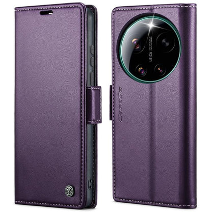 Purple leather phone case with butterfly buckle and camera cutout, front flap open