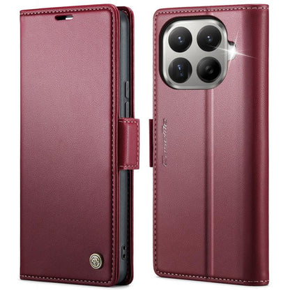 CaseMe litchi-texture leather wallet phone case with flip cover and buckle, red, quad-camera cutout
