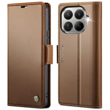 CaseMe litchi-texture leather wallet phone case with flip cover and buckle, brown, quad-camera cutout