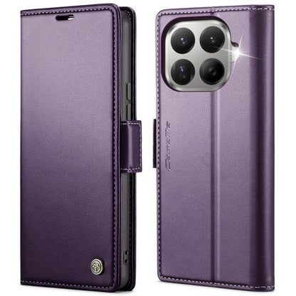 CaseMe litchi-texture leather wallet phone case with flip cover and buckle, purple, quad-camera cutout