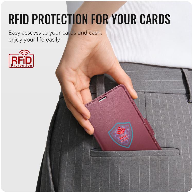 Purple RFID card holder flip phone case with hand grip and card panel