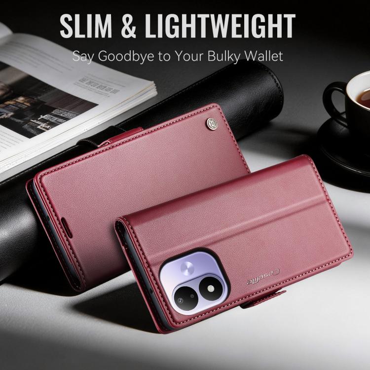 Dusty rose leather flip phone case with card slots and raised camera cover
