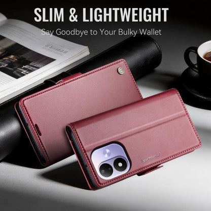 Dusty rose leather flip phone case with card slots and raised camera cover