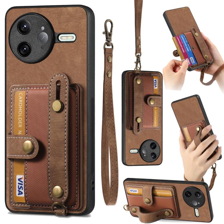 Retro Cross Wristband Wallet Leather Back Phone Case, For Redmi Note 15 Pro+ 5G, For Redmi Note 15 4G / 5G Global 164mm, For Redmi Note 15 Pro 4G Global 163.2mm, For Xiaomi 17 Pro Max, For Redmi Note 15 Pro 5G, For Xiaomi 17 Pro, For Xiaomi 15T Pro    ...