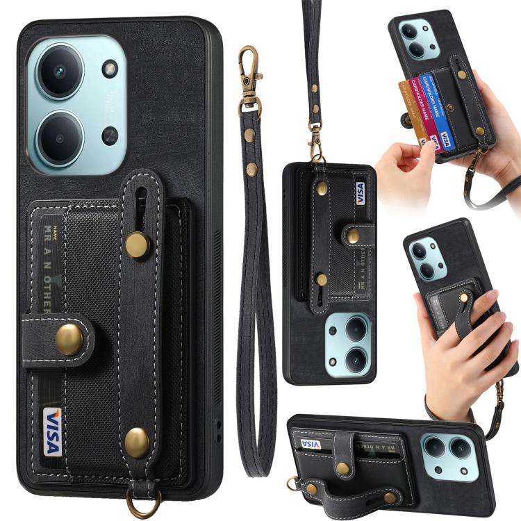 Retro Cross Wristband Wallet Leather Back Phone Case, For Redmi Note 15 Pro+ 5G, For Redmi Note 15 4G / 5G Global 164mm, For Redmi Note 15 Pro 4G Global 163.2mm, For Xiaomi 17 Pro Max, For Redmi Note 15 Pro 5G, For Xiaomi 17 Pro, For Xiaomi 15T Pro    ...