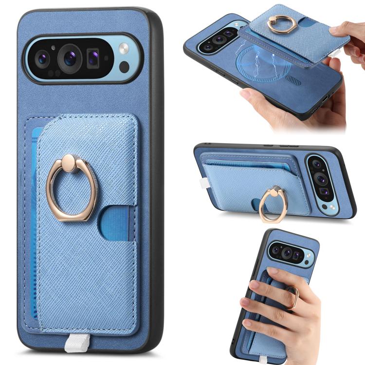 Retro Cross Leather Ring Side Insert Card Bag MagSafe Phone Case, Foor Google Pixel 11 Pro XL, For Google Pixel 11, For Google Pixel 11 Pro, For Google Pixel 10 Pro XL, For Google Pixel 9a, For Google Pixel 9 Pro XL, For Google Pixel 8a                ...