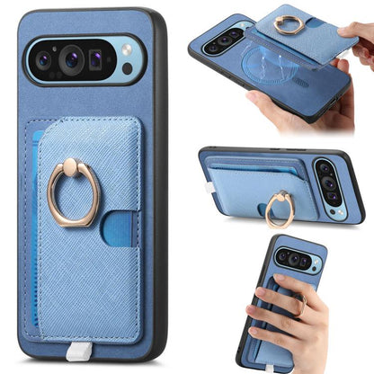 Retro Cross Leather Ring Side Insert Card Bag MagSafe Phone Case, Foor Google Pixel 11 Pro XL, For Google Pixel 11, For Google Pixel 11 Pro, For Google Pixel 10 Pro XL, For Google Pixel 9a, For Google Pixel 9 Pro XL, For Google Pixel 8a                ...