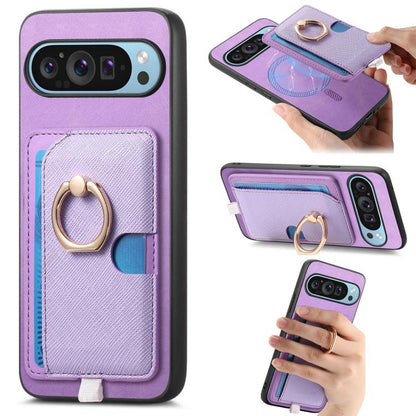 Retro Cross Leather Ring Side Insert Card Bag MagSafe Phone Case, Foor Google Pixel 11 Pro XL, For Google Pixel 11, For Google Pixel 11 Pro, For Google Pixel 10 Pro XL, For Google Pixel 9a, For Google Pixel 9 Pro XL, For Google Pixel 8a                ...