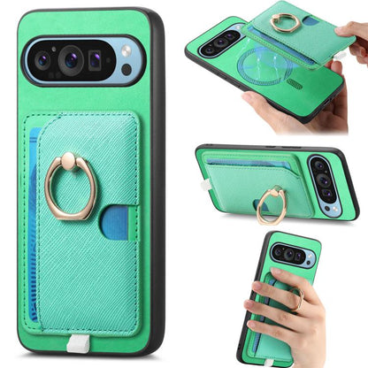 Retro Cross Leather Ring Side Insert Card Bag MagSafe Phone Case, Foor Google Pixel 11 Pro XL, For Google Pixel 11, For Google Pixel 11 Pro, For Google Pixel 10 Pro XL, For Google Pixel 9a, For Google Pixel 9 Pro XL, For Google Pixel 8a                ...