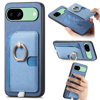 Retro Cross Leather Ring Side Insert Card Bag MagSafe Phone Case, Foor Google Pixel 11 Pro XL, For Google Pixel 11, For Google Pixel 11 Pro, For Google Pixel 10 Pro XL, For Google Pixel 9a, For Google Pixel 9 Pro XL, For Google Pixel 8a                ...