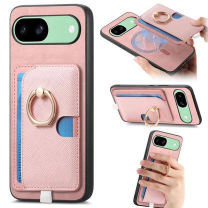 Retro Cross Leather Ring Side Insert Card Bag MagSafe Phone Case, Foor Google Pixel 11 Pro XL, For Google Pixel 11, For Google Pixel 11 Pro, For Google Pixel 10 Pro XL, For Google Pixel 9a, For Google Pixel 9 Pro XL, For Google Pixel 8a                ...