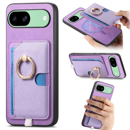 Retro Cross Leather Ring Side Insert Card Bag MagSafe Phone Case, Foor Google Pixel 11 Pro XL, For Google Pixel 11, For Google Pixel 11 Pro, For Google Pixel 10 Pro XL, For Google Pixel 9a, For Google Pixel 9 Pro XL, For Google Pixel 8a                ...