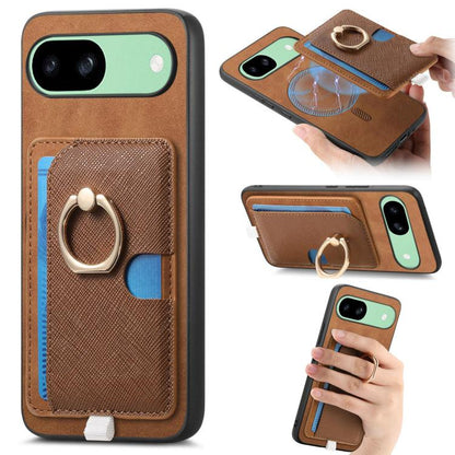 Retro Cross Leather Ring Side Insert Card Bag MagSafe Phone Case, Foor Google Pixel 11 Pro XL, For Google Pixel 11, For Google Pixel 11 Pro, For Google Pixel 10 Pro XL, For Google Pixel 9a, For Google Pixel 9 Pro XL, For Google Pixel 8a                ...