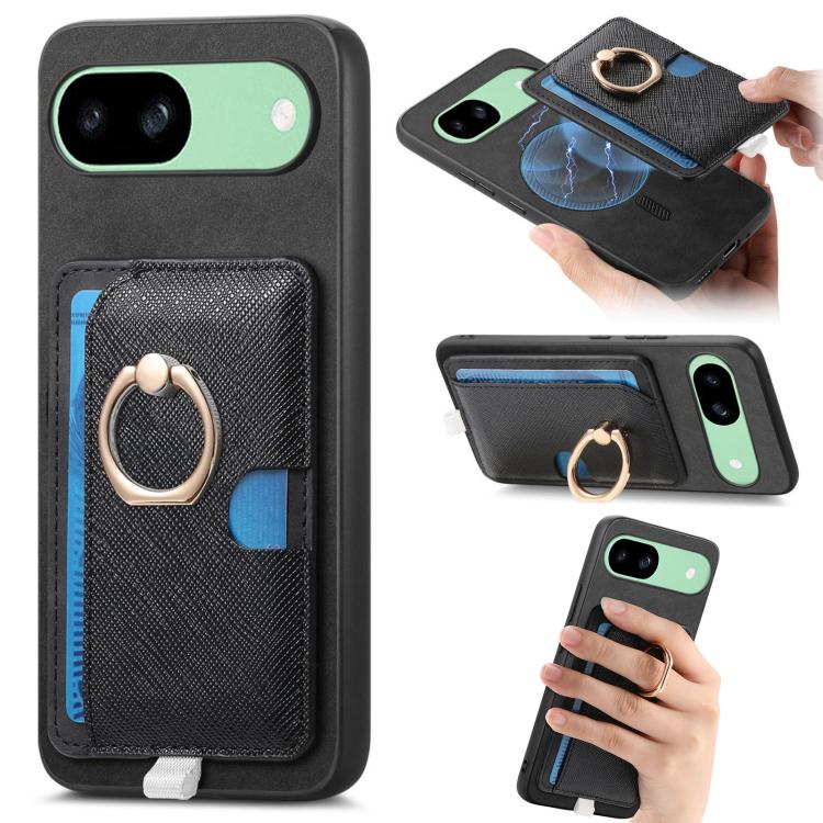 Retro Cross Leather Ring Side Insert Card Bag MagSafe Phone Case, Foor Google Pixel 11 Pro XL, For Google Pixel 11, For Google Pixel 11 Pro, For Google Pixel 10 Pro XL, For Google Pixel 9a, For Google Pixel 9 Pro XL, For Google Pixel 8a                ...