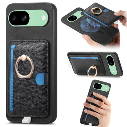 Retro Cross Leather Ring Side Insert Card Bag MagSafe Phone Case, Foor Google Pixel 11 Pro XL, For Google Pixel 11, For Google Pixel 11 Pro, For Google Pixel 10 Pro XL, For Google Pixel 9a, For Google Pixel 9 Pro XL, For Google Pixel 8a                ...