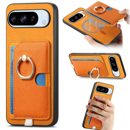 Retro Cross Leather Ring Side Insert Card Bag MagSafe Phone Case, Foor Google Pixel 11 Pro XL, For Google Pixel 11, For Google Pixel 11 Pro, For Google Pixel 10 Pro XL, For Google Pixel 9a, For Google Pixel 9 Pro XL, For Google Pixel 8a                ...