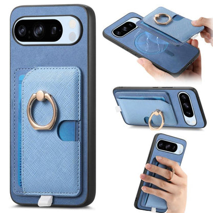 Retro Cross Leather Ring Side Insert Card Bag MagSafe Phone Case, Foor Google Pixel 11 Pro XL, For Google Pixel 11, For Google Pixel 11 Pro, For Google Pixel 10 Pro XL, For Google Pixel 9a, For Google Pixel 9 Pro XL, For Google Pixel 8a                ...