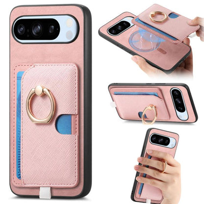 Retro Cross Leather Ring Side Insert Card Bag MagSafe Phone Case, Foor Google Pixel 11 Pro XL, For Google Pixel 11, For Google Pixel 11 Pro, For Google Pixel 10 Pro XL, For Google Pixel 9a, For Google Pixel 9 Pro XL, For Google Pixel 8a                ...