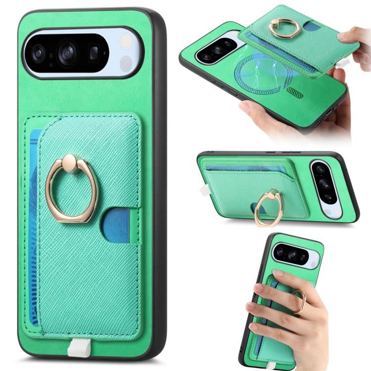 Retro Cross Leather Ring Side Insert Card Bag MagSafe Phone Case, Foor Google Pixel 11 Pro XL, For Google Pixel 11, For Google Pixel 11 Pro, For Google Pixel 10 Pro XL, For Google Pixel 9a, For Google Pixel 9 Pro XL, For Google Pixel 8a                ...