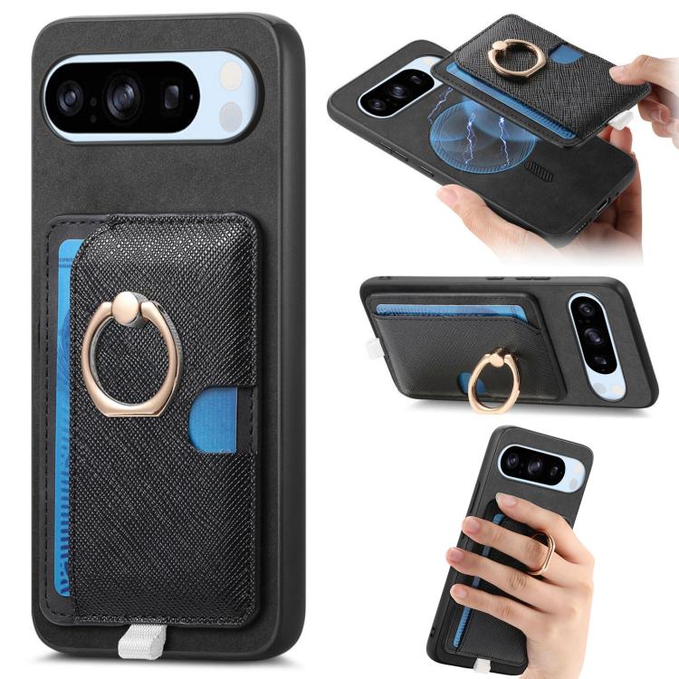 Retro Cross Leather Ring Side Insert Card Bag MagSafe Phone Case, Foor Google Pixel 11 Pro XL, For Google Pixel 11, For Google Pixel 11 Pro, For Google Pixel 10 Pro XL, For Google Pixel 9a, For Google Pixel 9 Pro XL, For Google Pixel 8a                ...