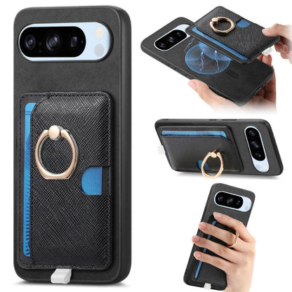 Retro Cross Leather Ring Side Insert Card Bag MagSafe Phone Case, Foor Google Pixel 11 Pro XL, For Google Pixel 11, For Google Pixel 11 Pro, For Google Pixel 10 Pro XL, For Google Pixel 9a, For Google Pixel 9 Pro XL, For Google Pixel 8a                ...