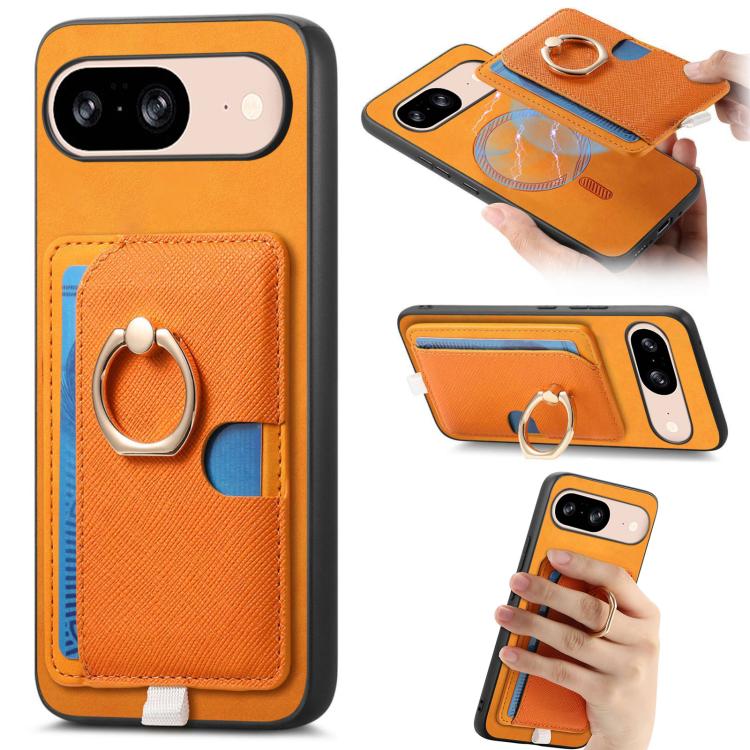 Retro Cross Leather Ring Side Insert Card Bag MagSafe Phone Case, Foor Google Pixel 11 Pro XL, For Google Pixel 11, For Google Pixel 11 Pro, For Google Pixel 10 Pro XL, For Google Pixel 9a, For Google Pixel 9 Pro XL, For Google Pixel 8a                ...