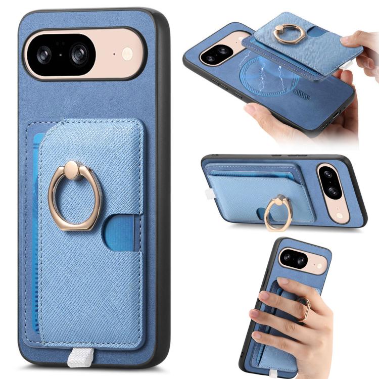 Retro Cross Leather Ring Side Insert Card Bag MagSafe Phone Case, Foor Google Pixel 11 Pro XL, For Google Pixel 11, For Google Pixel 11 Pro, For Google Pixel 10 Pro XL, For Google Pixel 9a, For Google Pixel 9 Pro XL, For Google Pixel 8a                ...