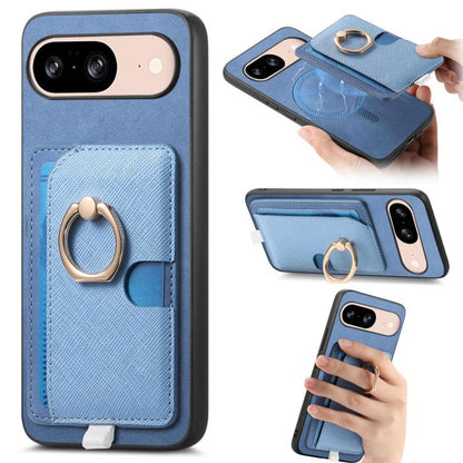 Retro Cross Leather Ring Side Insert Card Bag MagSafe Phone Case, Foor Google Pixel 11 Pro XL, For Google Pixel 11, For Google Pixel 11 Pro, For Google Pixel 10 Pro XL, For Google Pixel 9a, For Google Pixel 9 Pro XL, For Google Pixel 8a                ...