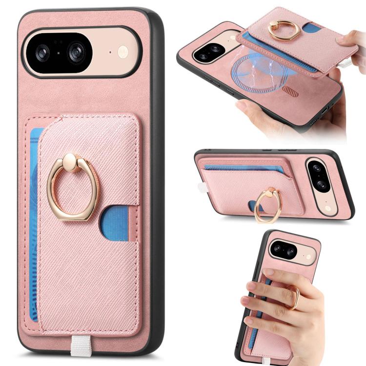 Retro Cross Leather Ring Side Insert Card Bag MagSafe Phone Case, Foor Google Pixel 11 Pro XL, For Google Pixel 11, For Google Pixel 11 Pro, For Google Pixel 10 Pro XL, For Google Pixel 9a, For Google Pixel 9 Pro XL, For Google Pixel 8a                ...
