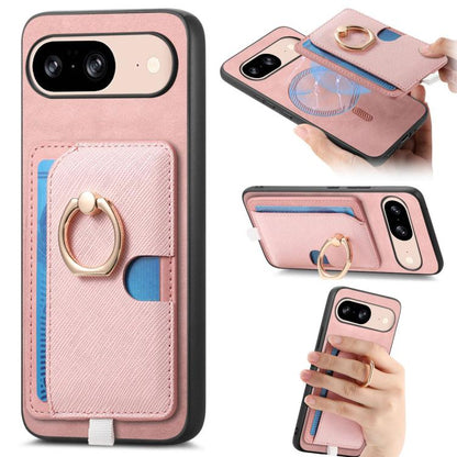 Retro Cross Leather Ring Side Insert Card Bag MagSafe Phone Case, Foor Google Pixel 11 Pro XL, For Google Pixel 11, For Google Pixel 11 Pro, For Google Pixel 10 Pro XL, For Google Pixel 9a, For Google Pixel 9 Pro XL, For Google Pixel 8a                ...