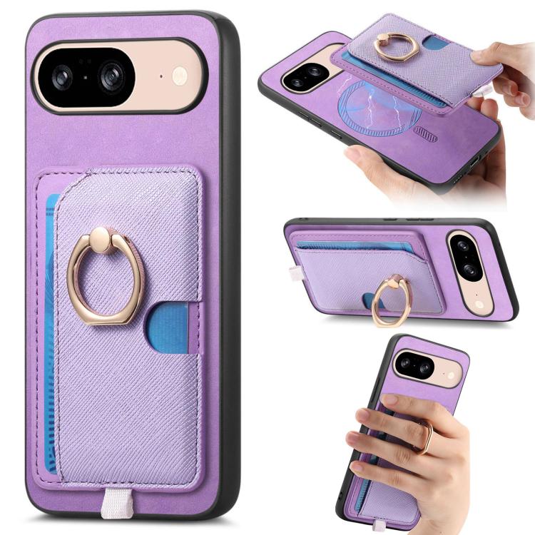 Retro Cross Leather Ring Side Insert Card Bag MagSafe Phone Case, Foor Google Pixel 11 Pro XL, For Google Pixel 11, For Google Pixel 11 Pro, For Google Pixel 10 Pro XL, For Google Pixel 9a, For Google Pixel 9 Pro XL, For Google Pixel 8a                ...