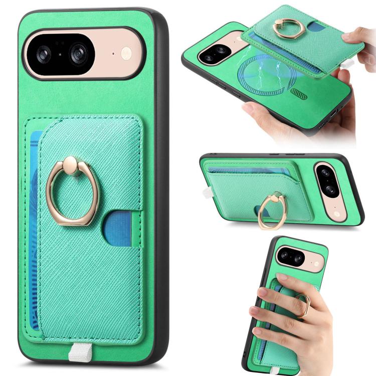 Retro Cross Leather Ring Side Insert Card Bag MagSafe Phone Case, Foor Google Pixel 11 Pro XL, For Google Pixel 11, For Google Pixel 11 Pro, For Google Pixel 10 Pro XL, For Google Pixel 9a, For Google Pixel 9 Pro XL, For Google Pixel 8a                ...
