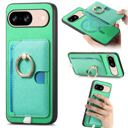 Retro Cross Leather Ring Side Insert Card Bag MagSafe Phone Case, Foor Google Pixel 11 Pro XL, For Google Pixel 11, For Google Pixel 11 Pro, For Google Pixel 10 Pro XL, For Google Pixel 9a, For Google Pixel 9 Pro XL, For Google Pixel 8a                ...