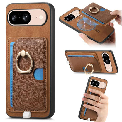 Retro Cross Leather Ring Side Insert Card Bag MagSafe Phone Case, Foor Google Pixel 11 Pro XL, For Google Pixel 11, For Google Pixel 11 Pro, For Google Pixel 10 Pro XL, For Google Pixel 9a, For Google Pixel 9 Pro XL, For Google Pixel 8a                ...