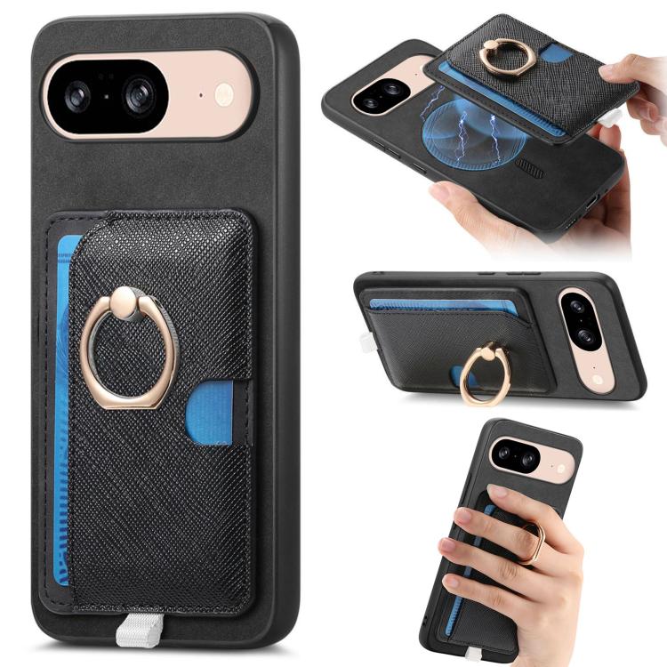 Retro Cross Leather Ring Side Insert Card Bag MagSafe Phone Case, Foor Google Pixel 11 Pro XL, For Google Pixel 11, For Google Pixel 11 Pro, For Google Pixel 10 Pro XL, For Google Pixel 9a, For Google Pixel 9 Pro XL, For Google Pixel 8a                ...