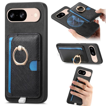 Retro Cross Leather Ring Side Insert Card Bag MagSafe Phone Case, Foor Google Pixel 11 Pro XL, For Google Pixel 11, For Google Pixel 11 Pro, For Google Pixel 10 Pro XL, For Google Pixel 9a, For Google Pixel 9 Pro XL, For Google Pixel 8a                ...