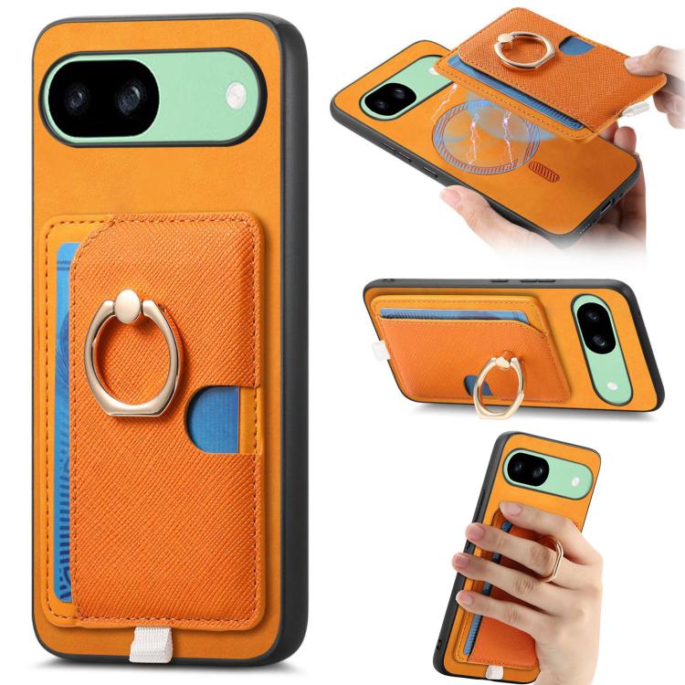 Retro Cross Leather Ring Side Insert Card Bag MagSafe Phone Case, Foor Google Pixel 11 Pro XL, For Google Pixel 11, For Google Pixel 11 Pro, For Google Pixel 10 Pro XL, For Google Pixel 9a, For Google Pixel 9 Pro XL, For Google Pixel 8a                ...