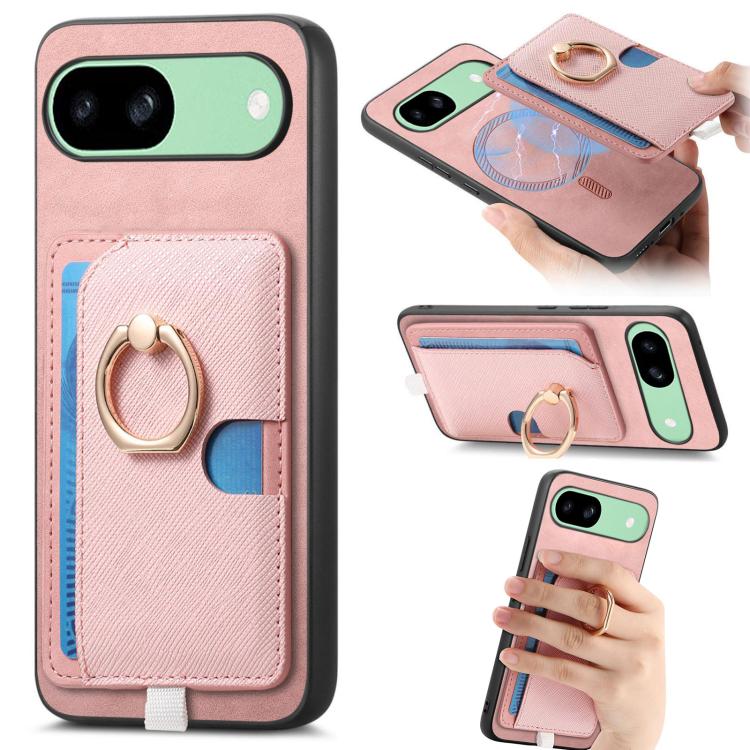 Retro Cross Leather Ring Side Insert Card Bag MagSafe Phone Case, Foor Google Pixel 11 Pro XL, For Google Pixel 11, For Google Pixel 11 Pro, For Google Pixel 10 Pro XL, For Google Pixel 9a, For Google Pixel 9 Pro XL, For Google Pixel 8a                ...